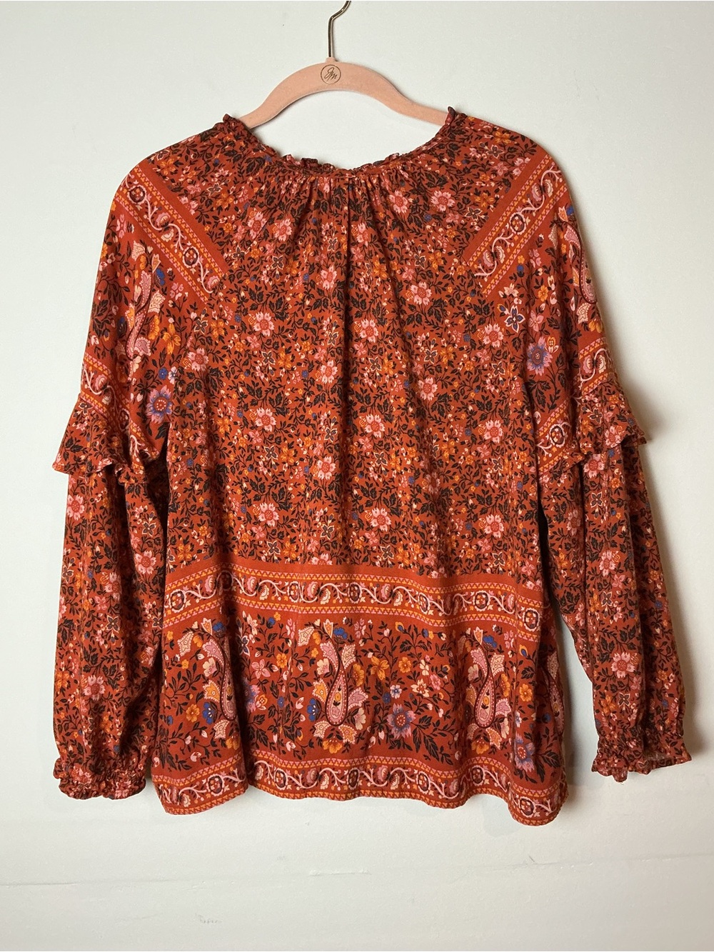 American Eagle Boho Floral Paisley Peasant Blouse Size M Earthy Cottagecore - Picture 2 of 4